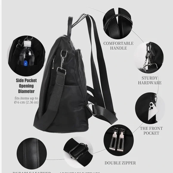 Pincnel Women Backpack/Purse Waterproof Nylon Anti Theft Rucksack - Picture 7 of 8